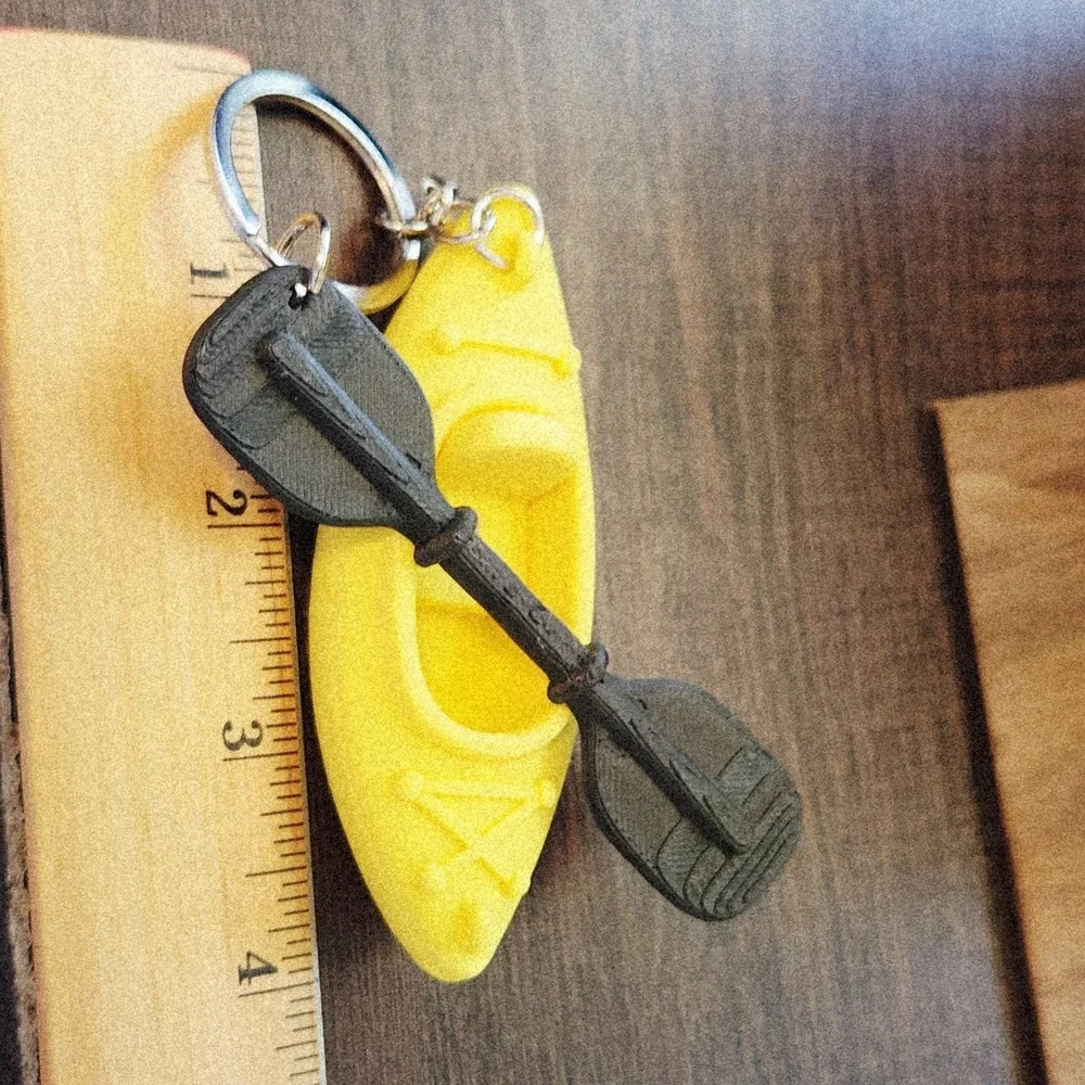 Unbranded Yellow Kayak Keychain with Black Paddle Miniature Outdoor Charm